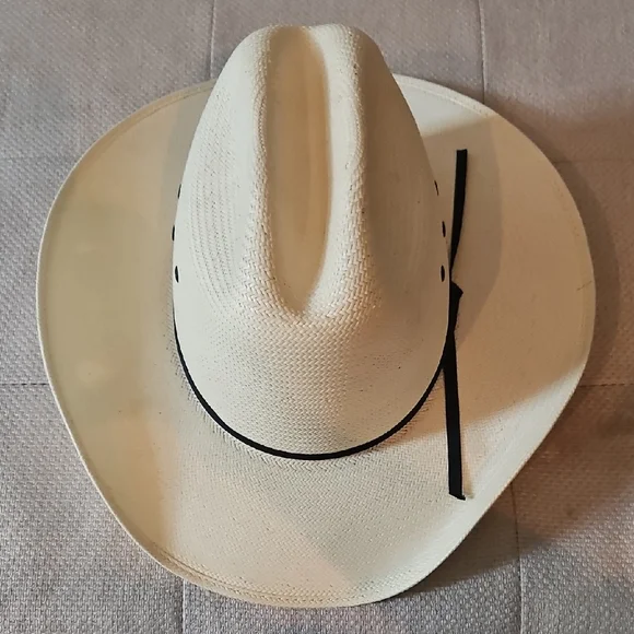 Women's Cream Straw Cowboy Hat with Black Hatband - Picture 5 of 10